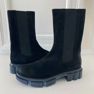 NWOT Free People Brooks Mid Calf Black Suede Chelsea Boots Sz 38.5